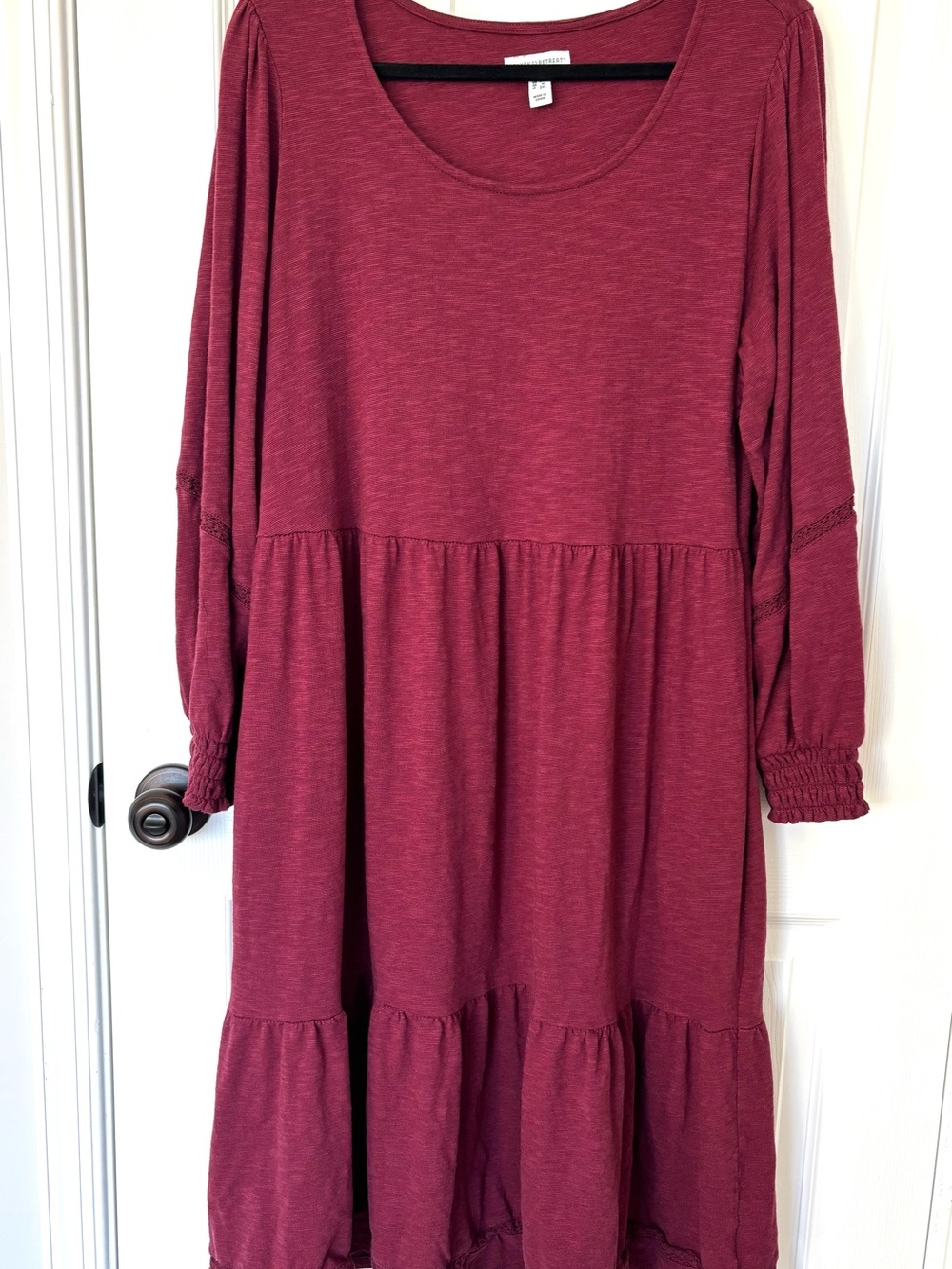 Canyon Retreat 1X Burgundy Tiered Midi Maxi Dress Boho Lace Long Sleeve